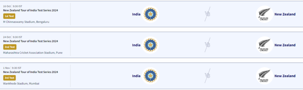 India vs New Zealand Test Series 2024 Schedule